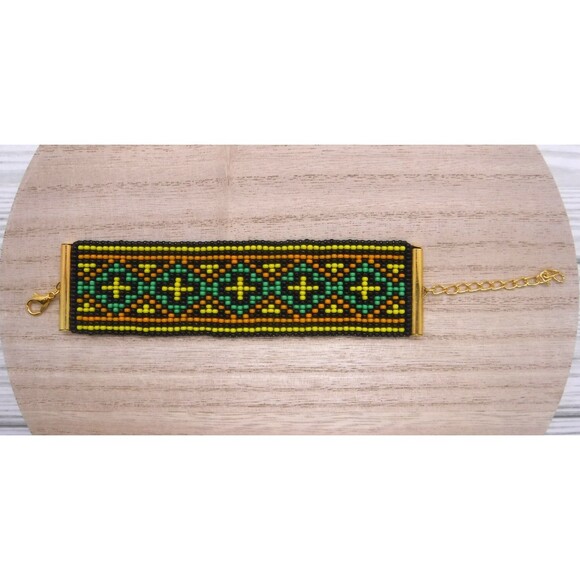 Loom Beaded Bracelet Black, Yellow and Orange - Picture 2 of 4